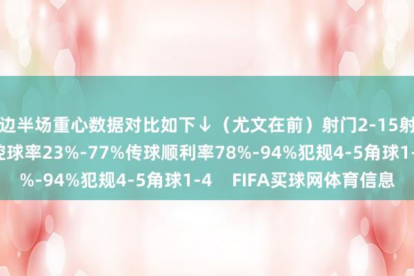 两边半场重心数据对比如下↓（尤文在前）射门2-15射正1-6得分契机1-1控球率23%-77%传球顺利率78%-94%犯规4-5角球1-4    FIFA买球网体育信息
